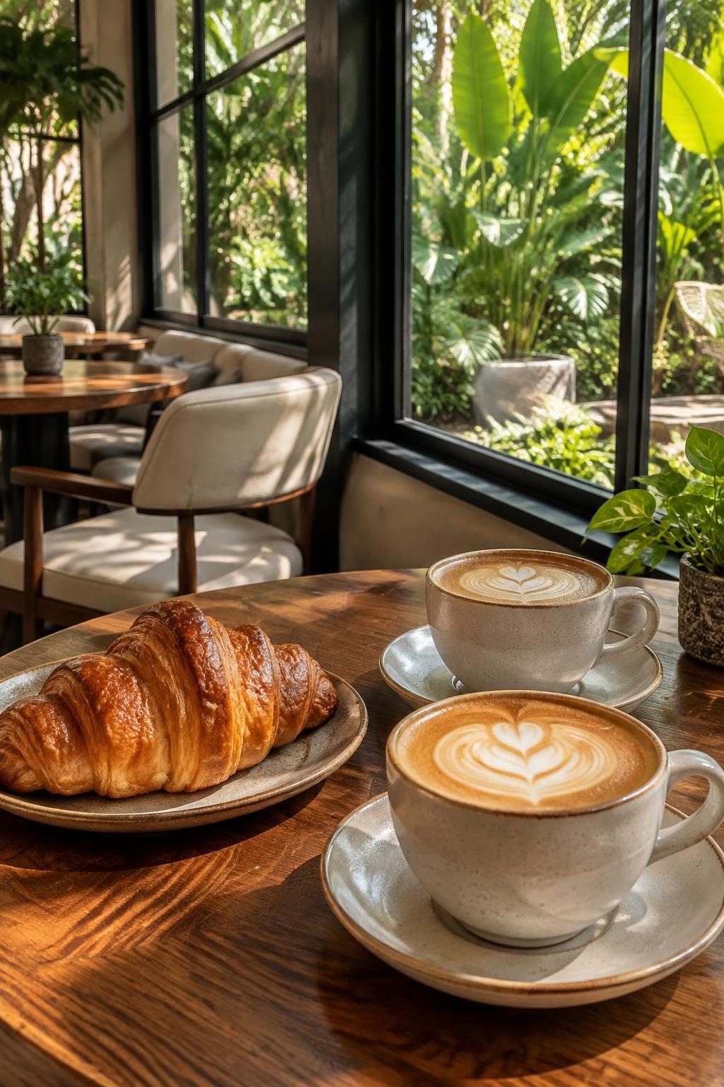 Ilustrasi kopi dan pastry di sudut cafe